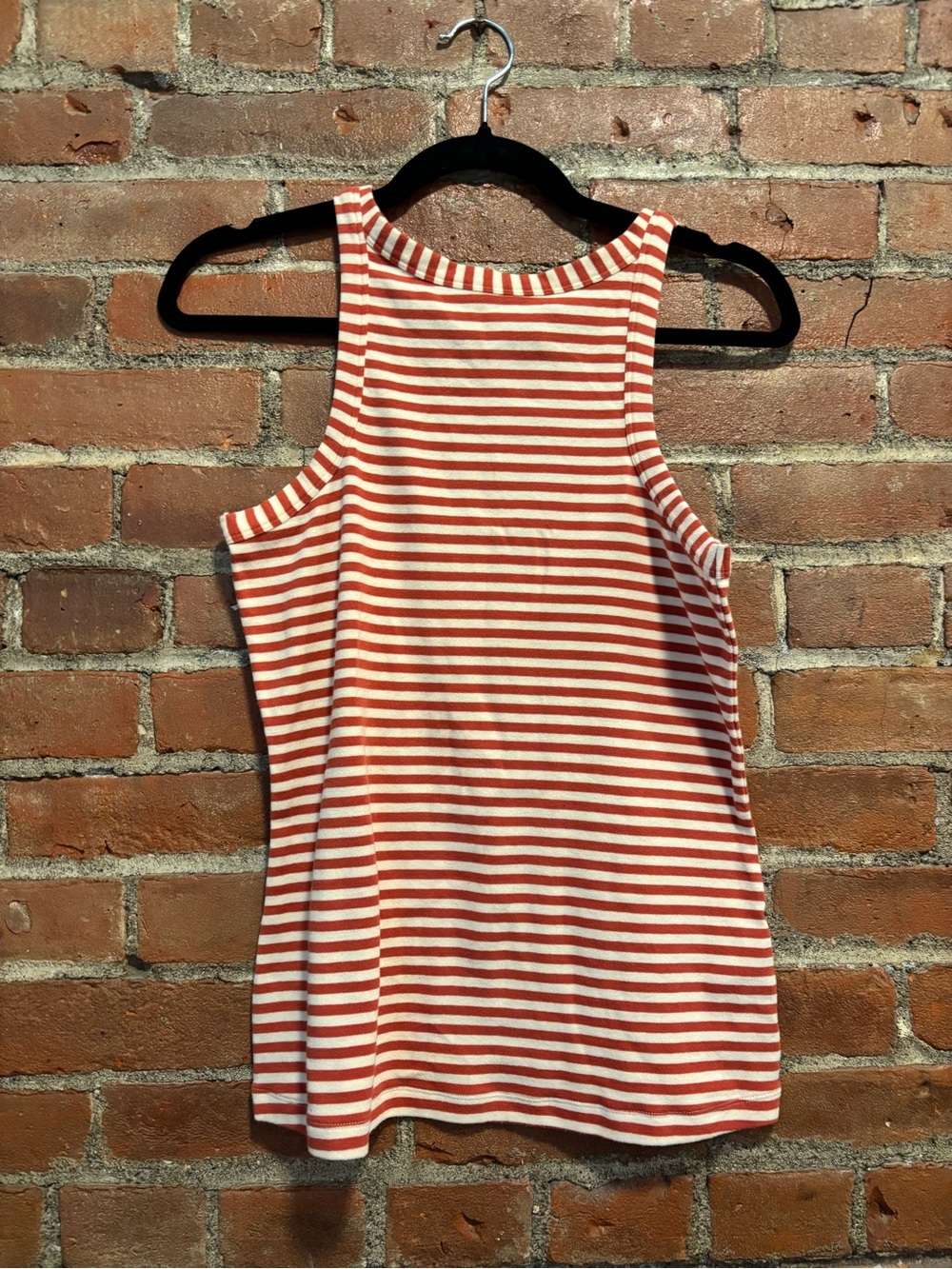 MAEVE Striped Orange and Cream Sleeveless High Neck Tank Top